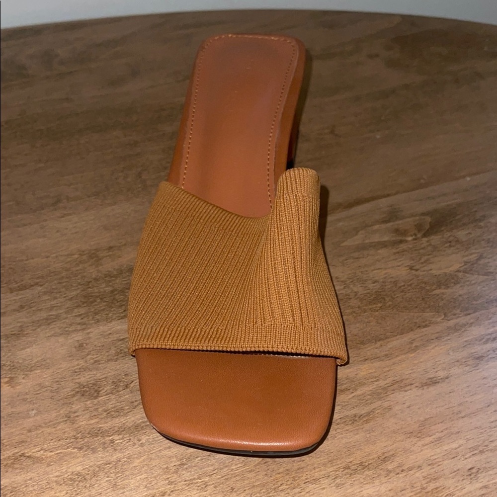 4 for $40 - Tan Leather Mules with Textured Strap - Picture 14 of 15
